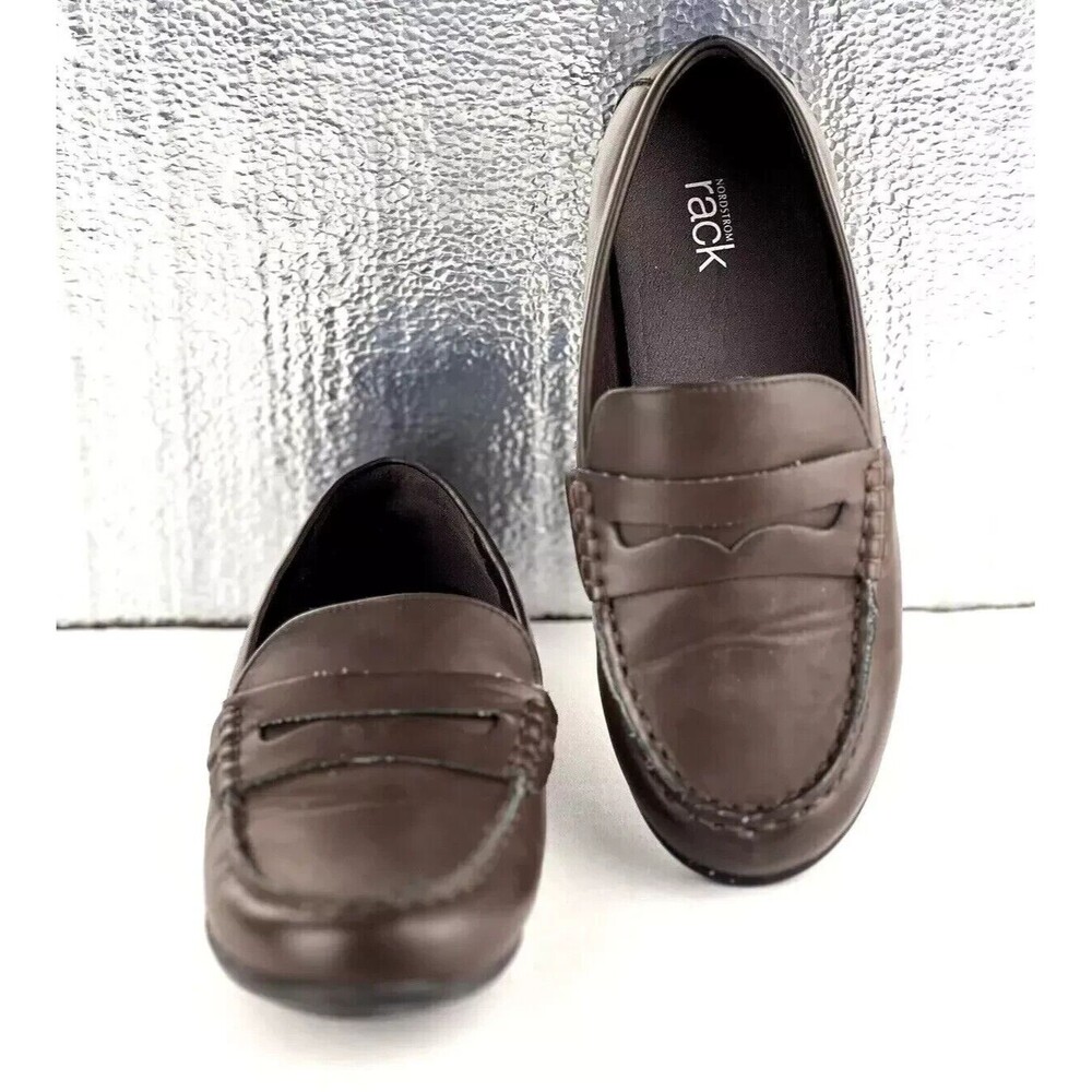 Nordstrom Rack Women's 4 Cocoa Brown Penny Loafers Faux Leather Slip On